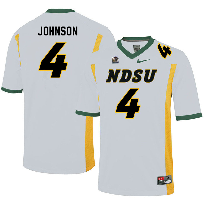 Men #4 Kobe Johnson North Dakota State Bison College Football Jerseys Sale-White - Click Image to Close